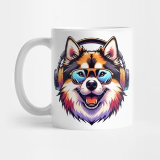 Norwegian Buhund as Smiling DJ with Headphones and Sunglasses Mug